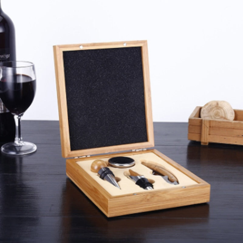 4pc Premium Wine Tools Automatic Bottle Opener Corkscrew Bamboo