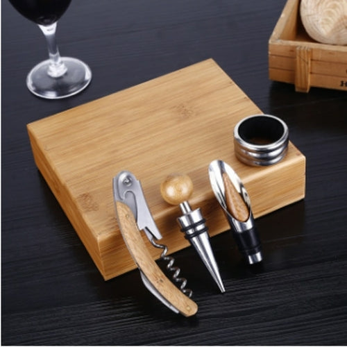 4pc Premium Wine Tools Automatic Bottle Opener Corkscrew Bamboo